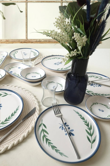 Hermia Set de Desayuno de 12 piezas en Azul, Verde y Blanco